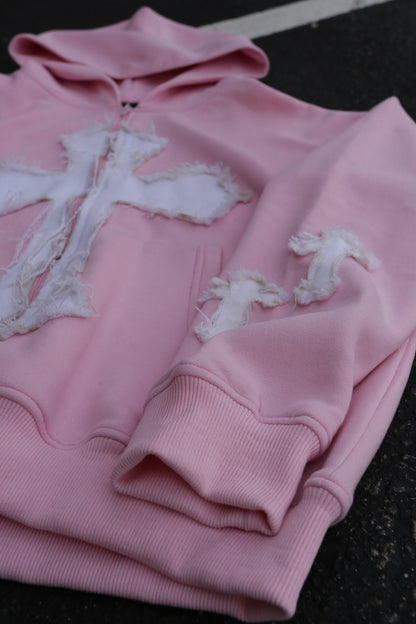 Pink Cross Zip Hoodie